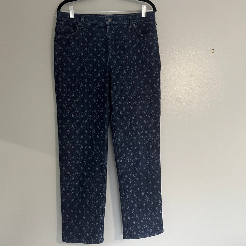 Gloria Vanderbilt Amanda Jeans 12P Short Blue Paisley Print High Rise Tapered